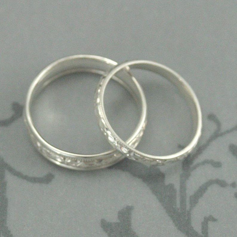 Silver Wedding Rings for Women Silver Ring Men's Wedding Band Women's Wedding Ring Set Renaissance Handmade Bands His and Hers Promise Rings image 3