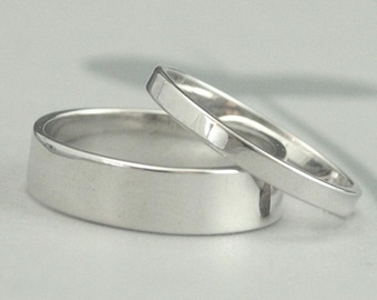 Solid 14K White Gold Flat Modern Wedding Band Set Straight and Narrow Wedding Bands His and Hers Wedding Ring Set Custom Made to Size