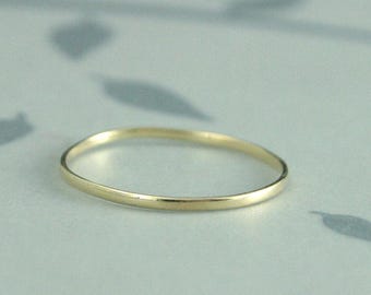 Gold Midi Ring Yellow Gold Band Super Skinny Minnie 1mm Wide by .5mm Thick Women's Wedding Band 10K Midi Band Thin Gold Band Petite Ring