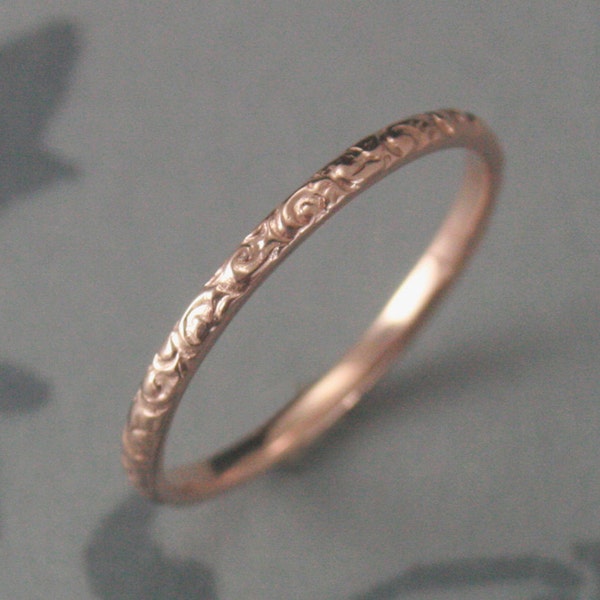 Thin Rose Gold Wedding Ring--14K Rose Gold Rococo in the Disco Wedding Band--Solid 14K Gold Swirl Patterned Ring Custom made in YOUR Size