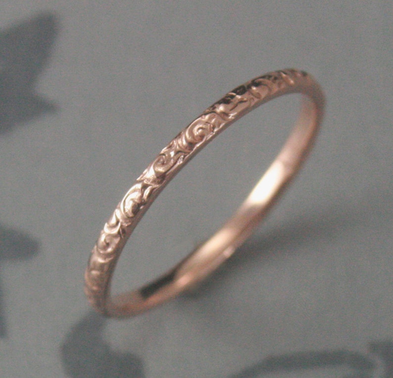 Thin Rose Gold Wedding Ring14K Rose Gold Rococo in the Disco Wedding BandSolid 14K Gold Swirl Patterned Ring Custom made in YOUR Size image 1