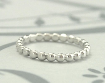14K White Gold Bubble Ring--Women's Wedding Band--White Gold Beaded Band--White Gold Stacking Ring--Dotted Ring--Solid Gold Band-Modern Band