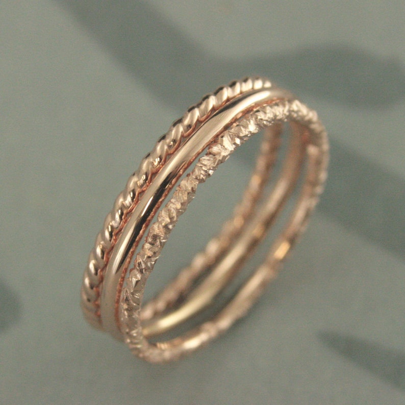 14K Rose Gold Stacking Set Rose Gold Rings Unique Wedding Rings Rose Gold Stackers Rose Gold Stackable Ring Set Women/'s Gold Rings Rose Gold