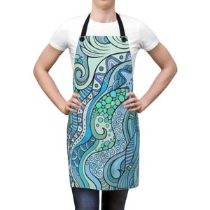 APRON Ocean Pattern, Blue Sea Kitchen Cooking for Mom Gift, Kitchen Apron, Cooking Apron, BBQ Apron, Bestseller, Most Popular Gift Apron
