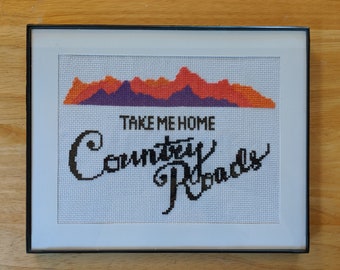 Country Roads Cross Stitch design Take Me Home West Virginia WV