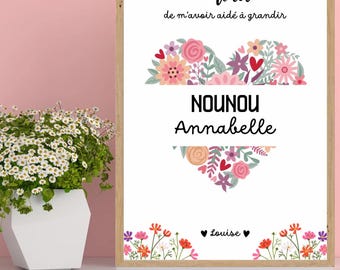 Personalized Thank You Nanny Poster PDF | End of School Year Nanny Gift | Printable A4 Digital Poster | Child Nanny Gift |