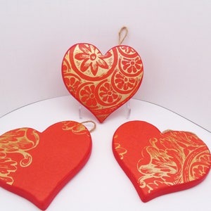 Red and Gold Heart Ornaments, Boho star ornaments