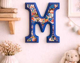 Floral Letter M Decor – Handmade Blue Initial Monogram