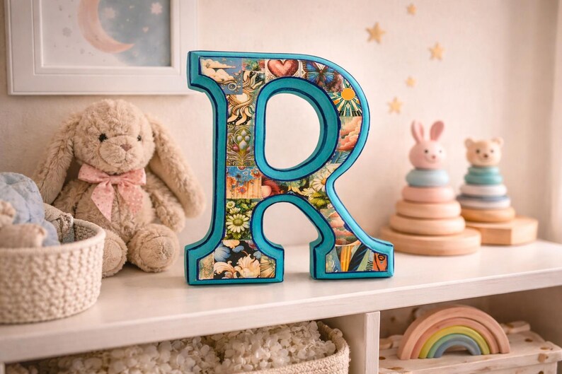 Decorar Letra R Letra R en decoupage, decoración infantil, arte mural con iniciales ...
