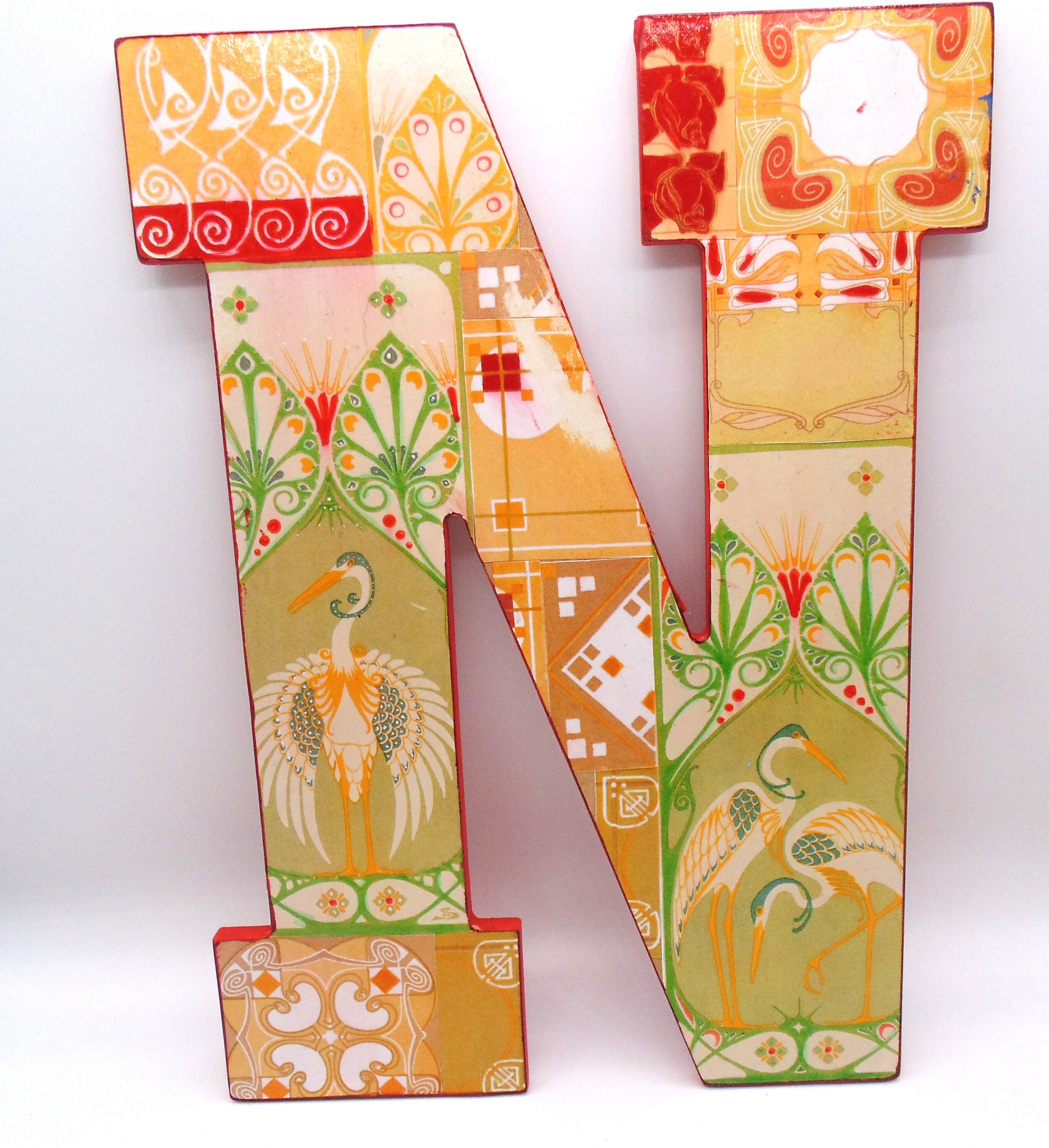 Art Nouveau Collaged Letter 'N' – Elegant Handmade Decor for Nurseries ...