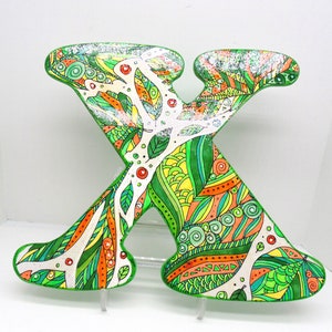 Nursery Wall Letter X – Bright Green & Orange with Glitter