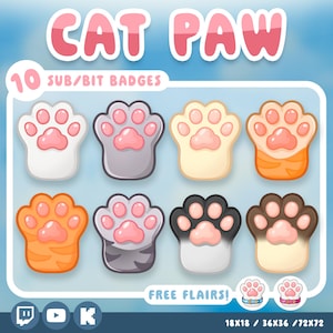 Emblemas de Inscrição Cat Paw para Twitch | 10 Emblemas PNG Fofos para Chat | Pacote de Emblemas de Streamer para Afiliados, YouTube ou Discord | Download Instantâneo