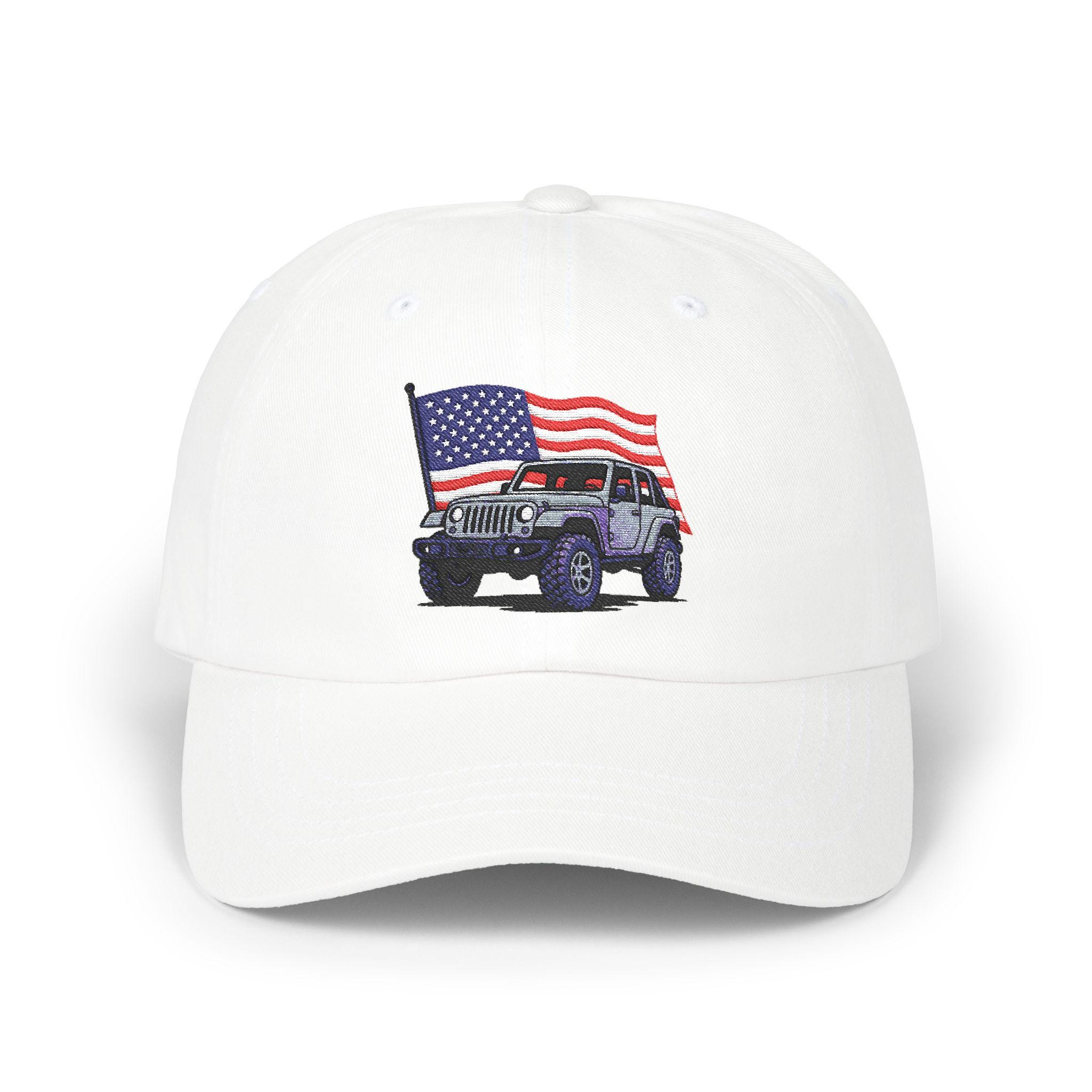Patriotic Jeep Flag Hat Off-Road Adventure Cap Embroidered White Dad Hat