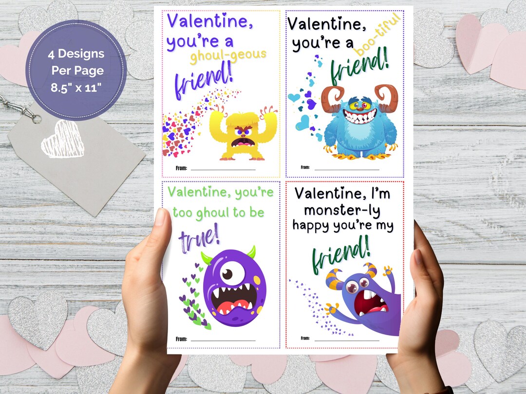 24 Monster Valentines Day Cards for School Cute Valentine Card Boys ...