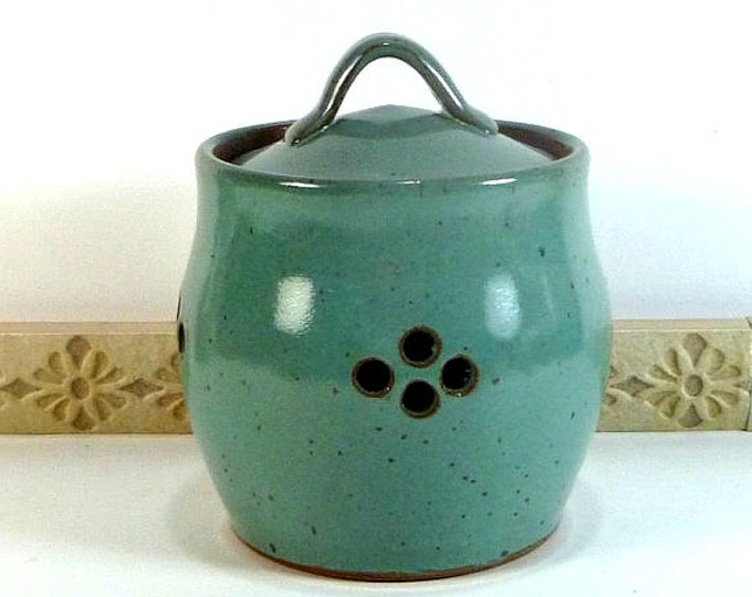 Handmade Pottery Garlic Keeper Jar Turquoise Ceramic Garlic Etsy