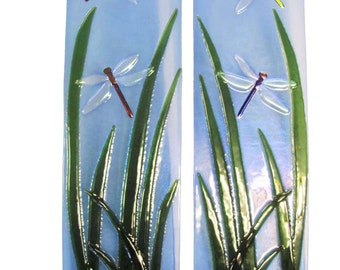 Dragonfly Marsh Fused Art Glass Wall Panels