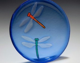 Dragonfly Blue Glass Bowl