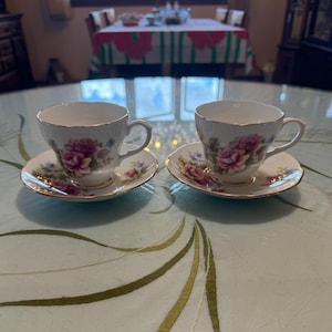 Set of 2 - Duchess Bone China Teacup & Saucer - Pink and Yellow Roses