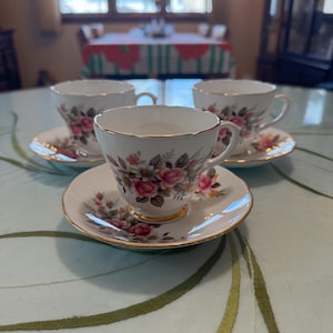 Set of 3 - Duchess Bone China Floral Tea Cup and Saucer