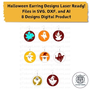 File Digitali per Orecchini di Halloween - Forma Circolare Design Fantasmi e Fantasmi con Coltelli - Include Manuale di Guida - SVG DXF AI