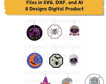 Digital Files for Wooden Halloween Earrings - Cute Ghost, Spiders, Halloween Castle, Bats, and Skulls - Laser Cut Design - SVG DXF AI