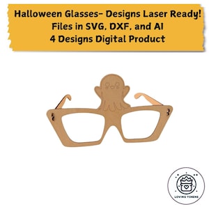 File Digitali per Occhiali Divertenti in Legno con Design Halloween - Progetto per Taglio Laser - SVG DXF AI