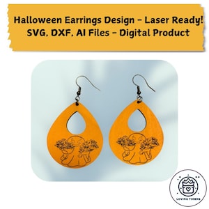 Design Digitale Orecchini Halloween - Fantasma con Fiori, File per Taglio e Incisione Laser AI DXF SVG