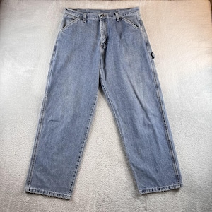 Vintage Wrangler Carpenter Jeans Mens 34x30 Blue Faded Grunge Y2K Baggy Wide Leg image 1