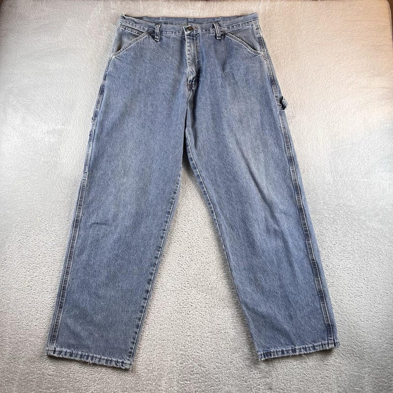 Vintage Wrangler Carpenter Jeans Mens 34x30 Blue Faded Grunge Y2K Baggy Wide Leg image 1
