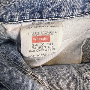 Vintage Wrangler Carpenter Jeans Mens 34x30 Blue Faded Grunge Y2K Baggy Wide Leg image 7