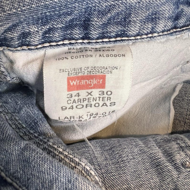Vintage Wrangler Carpenter Jeans Mens 34x30 Blue Faded Grunge Y2K Baggy Wide Leg image 7