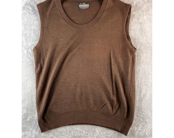 Vintage Sportswear Sweater Vest Mens L Brown 70's 80's Preppy