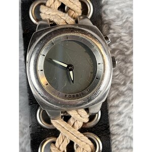 Vintage Fossil Big Tic Watch JR8259 Braided Leather Snap Band Hippy Boho