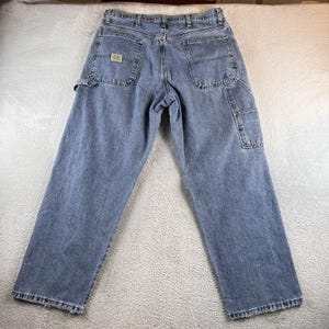 Vintage Wrangler Carpenter Jeans Mens 34x30 Blue Faded Grunge Y2K Baggy Wide Leg image 2