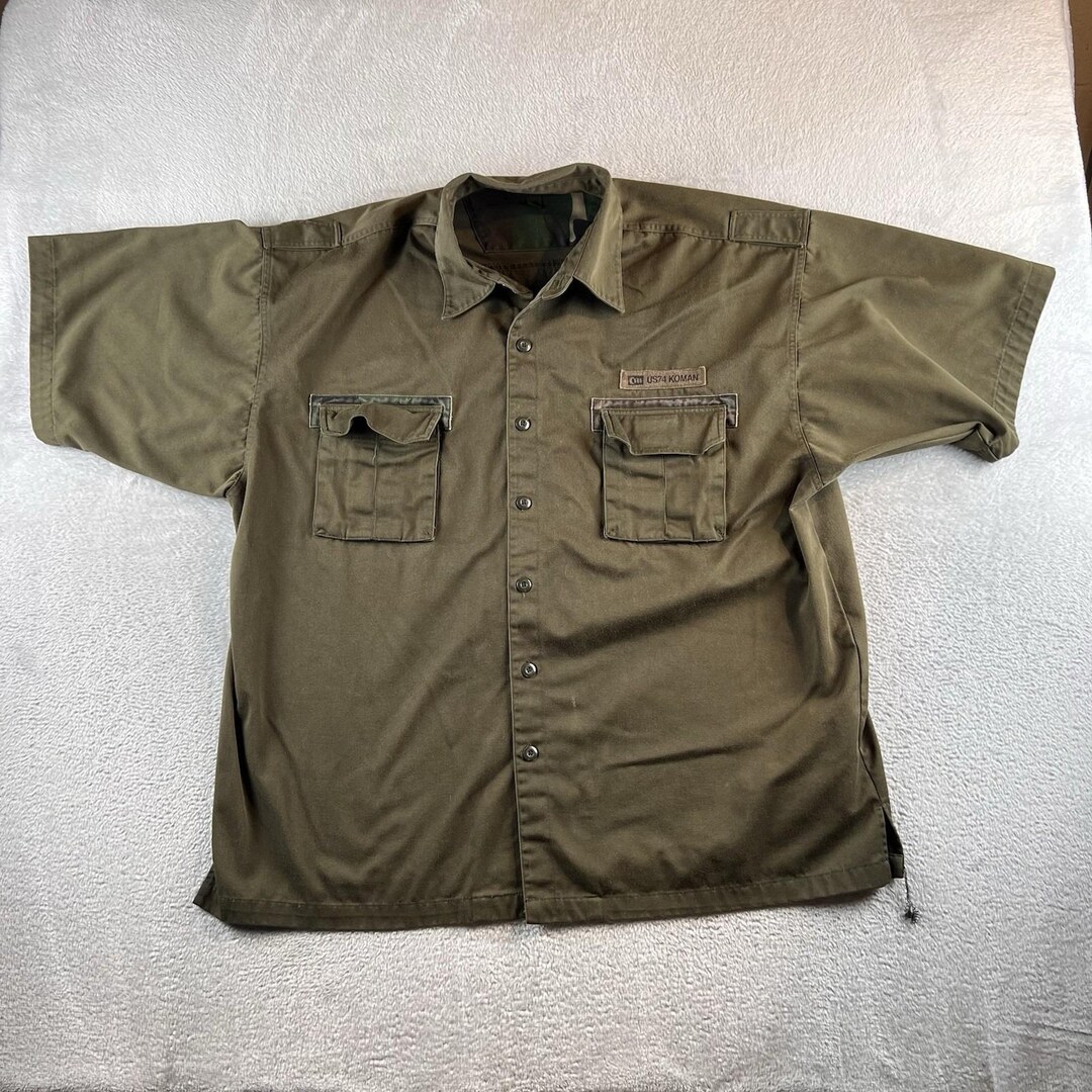 Us74 Frame Y2K Military US74 Koman Cotton Button up Short Sleeve Shirt 2XL Olive ...