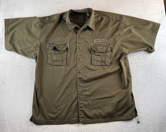 Y2K Military US74 Koman Cotton Button Up Short Sleeve Shirt 2XL Olive