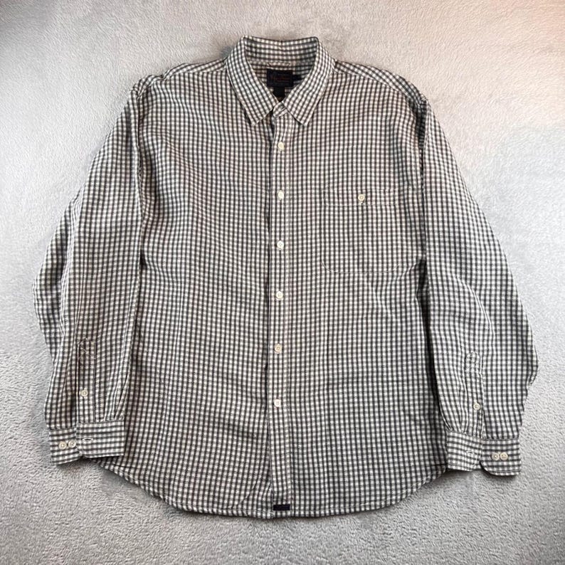 Camisa Tommy Bahama Indigo Palms para hombre, talla XL, de mezcla de lino con estampado de cuadros y botones. LEER imagen 1