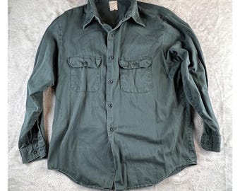 Vintage JCPenney Work Shirt Men's Large Green 70s 80s Rugged