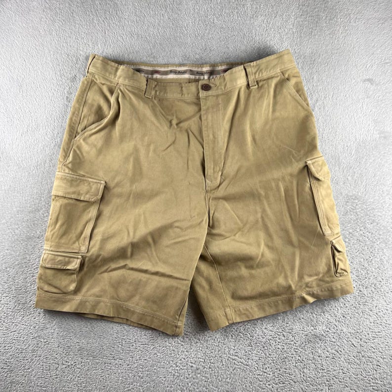 Tommy Bahama Mens Khaki Tan Silk Cotton Blend Cargo Shorts Size 38 fits 36 Tan image 1