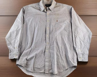VTG 90s Polo Ralph Lauren Blake Oxford Shirt Mens XL White Blue Check READ