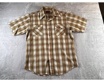 Vintage Kingsport Plaid Shirt Mens M Batwing Pockets Short Sleeve Cowboy READ