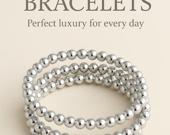 14K Gold-Filled Silver Beaded Bracelet: Stackable Luxury Jewelry
