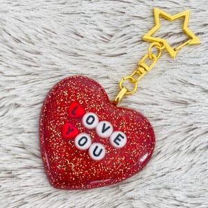 Handmade Valentine&#39;s Day Keychain Resin Heart Love You Red Handmade Gift