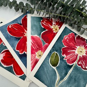 Set of 4 original, hand-painted 5x7 watercolor greeting cards (blank inside)