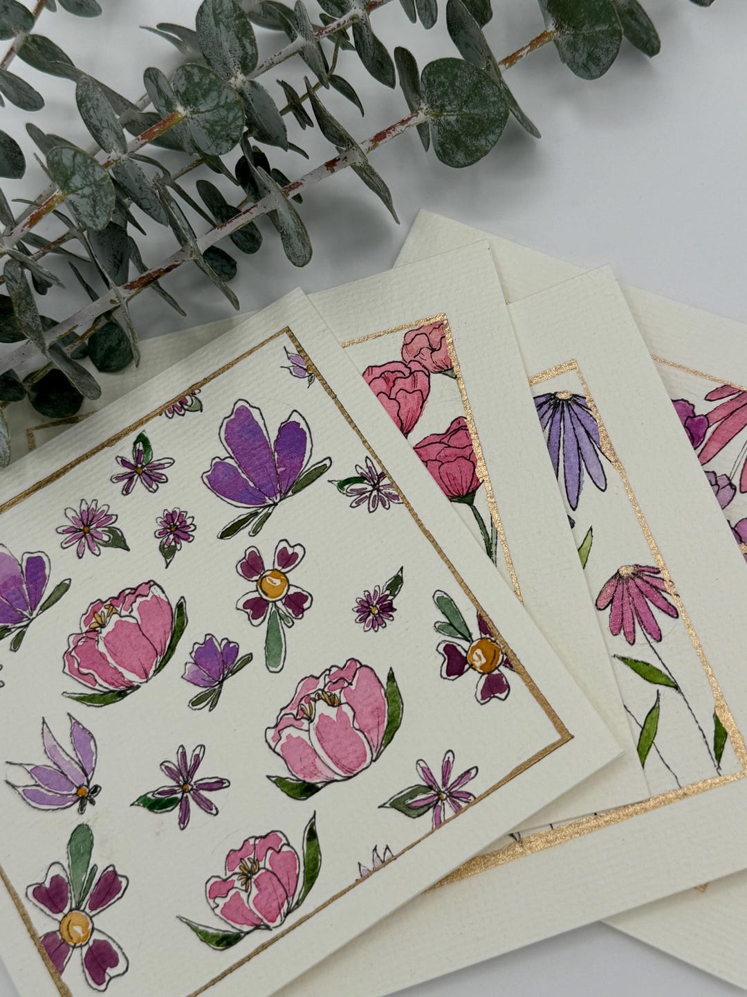 Set of 4 Original, Hand-painted Watercolor Greeting Cards (blank Inside ...