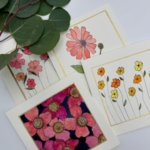 Set of 4 original, hand-painted watercolor greeting cards (blank inside)