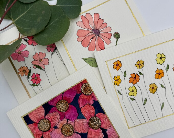 Set of 4 Original, Hand-painted Watercolor Greeting Cards (blank Inside ...
