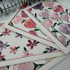 Set of 4 original, hand-painted 5x7 watercolor greeting cards (blank inside)
