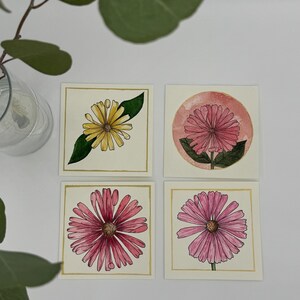 Set of 4 original, hand-painted watercolor greeting cards (blank inside)