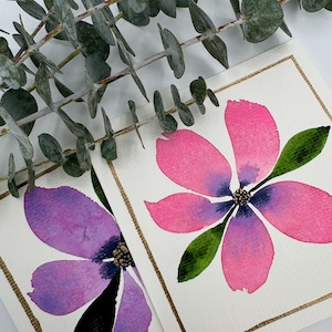 Set of 2 original, hand-painted watercolor greeting cards (blank inside)